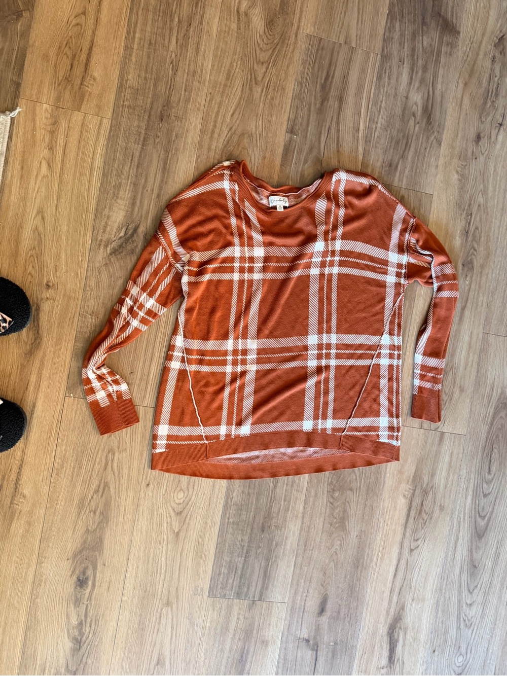 Wonderly Rust and White Plaid Knit Sweater Top